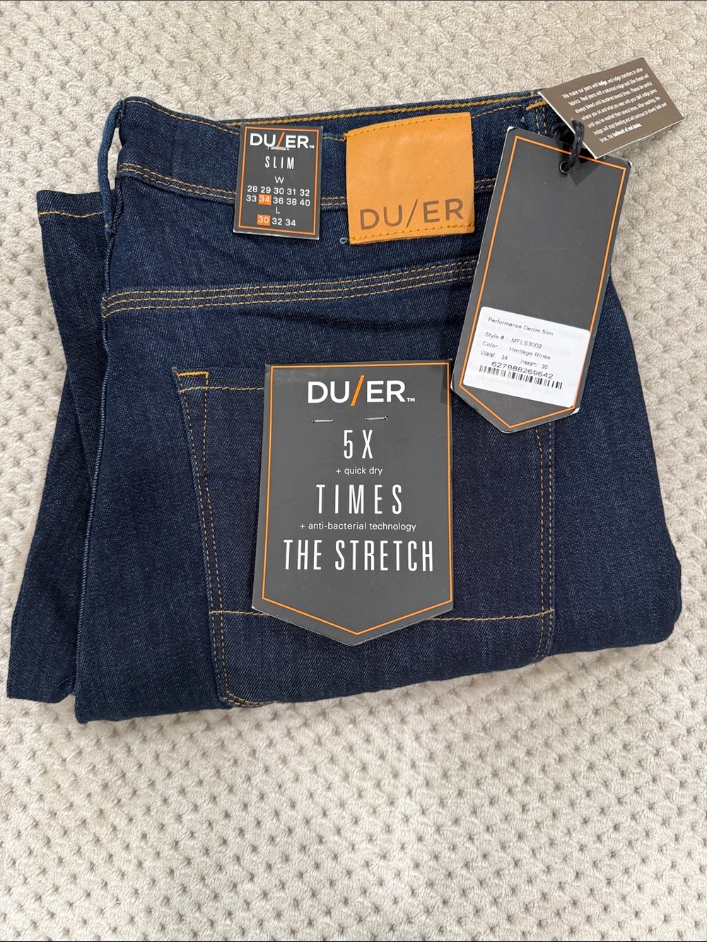 DU/ER Slim Men’s Jeans in Dark Blue - Performance Stretch 34x30